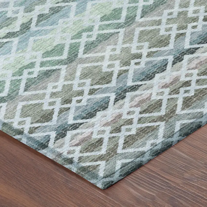 Sky Blue And Ivory Striped Washable Indoor Outdoor Area Rug Photo 5