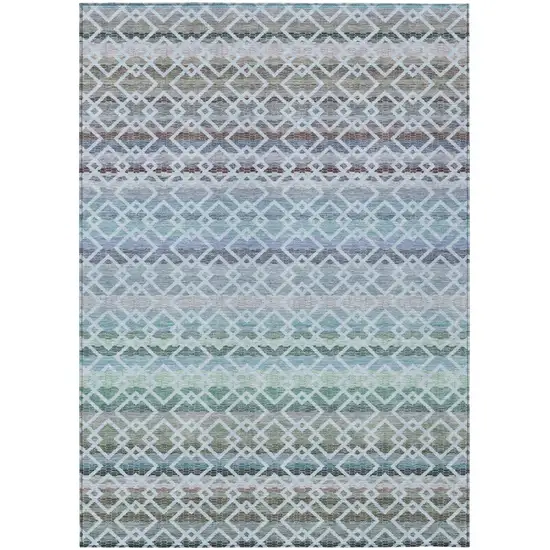 Sky Blue And Ivory Striped Washable Indoor Outdoor Area Rug Photo 2