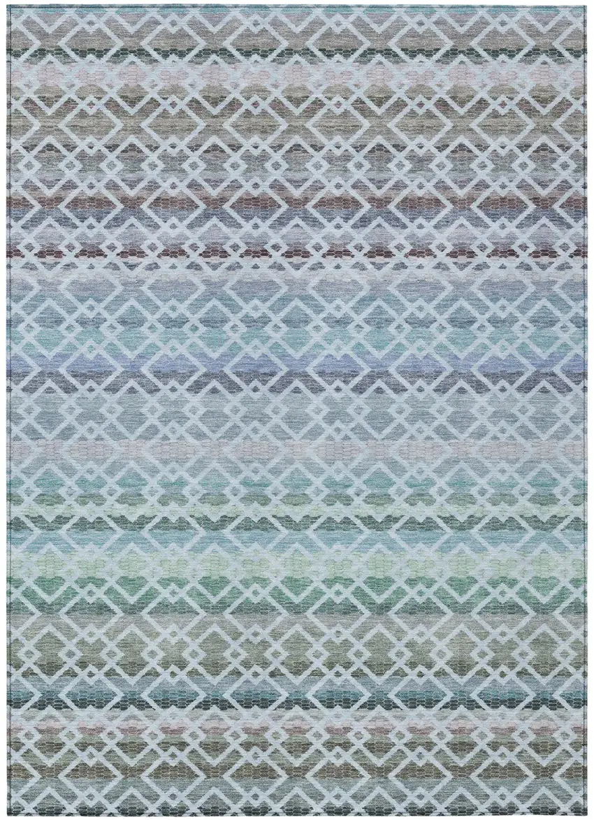 Sky Blue And Ivory Striped Washable Indoor Outdoor Area Rug Photo 2