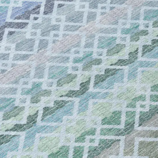 Sky Blue And Ivory Striped Washable Indoor Outdoor Area Rug Photo 6