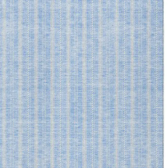 Sky Blue And Ivory Striped Washable Indoor Outdoor Area Rug Photo 5