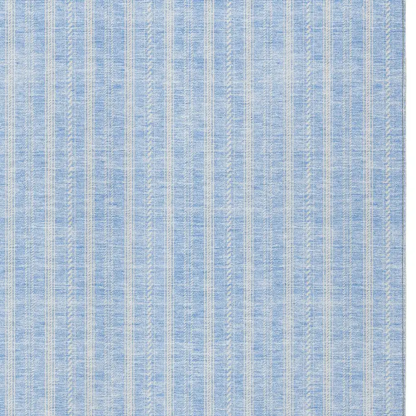 Sky Blue And Ivory Striped Washable Indoor Outdoor Area Rug Photo 5