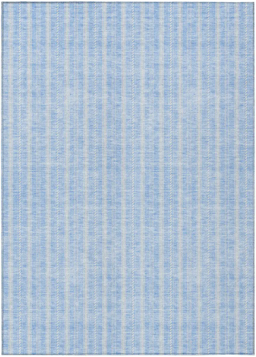 Sky Blue And Ivory Striped Washable Indoor Outdoor Area Rug Photo 2