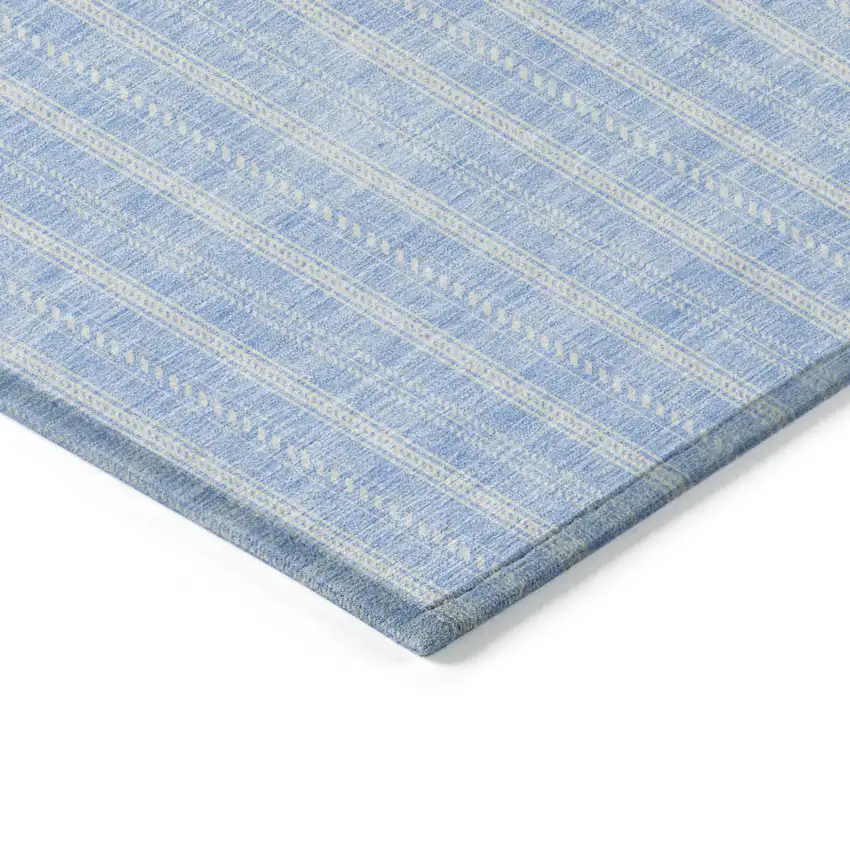 Sky Blue And Ivory Striped Washable Indoor Outdoor Area Rug Photo 4
