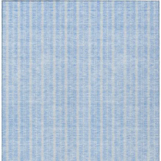 Sky Blue And Ivory Striped Washable Indoor Outdoor Area Rug Photo 6