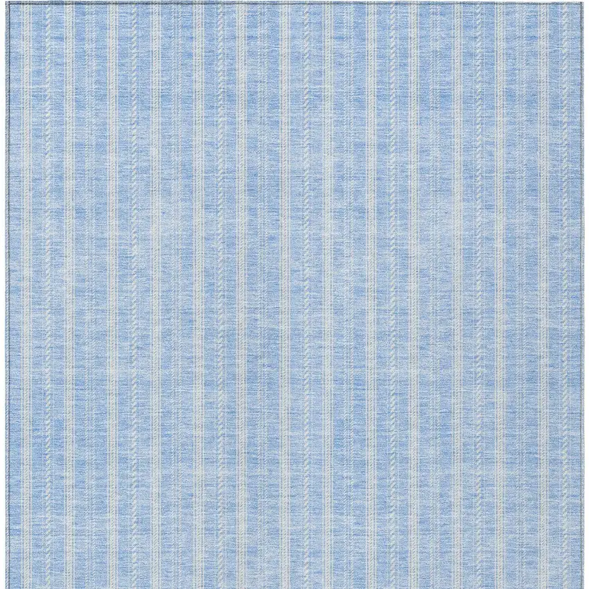 Sky Blue And Ivory Striped Washable Indoor Outdoor Area Rug Photo 6