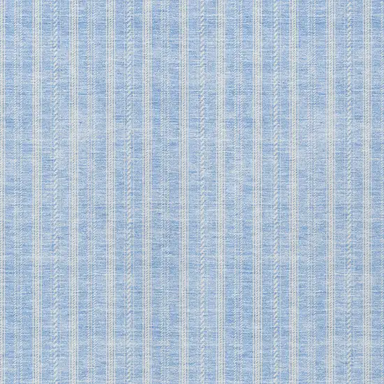 Sky Blue And Ivory Striped Washable Indoor Outdoor Area Rug Photo 5