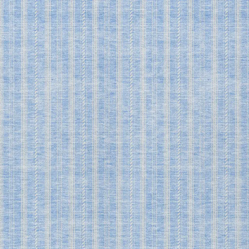 Sky Blue And Ivory Striped Washable Indoor Outdoor Area Rug Photo 5