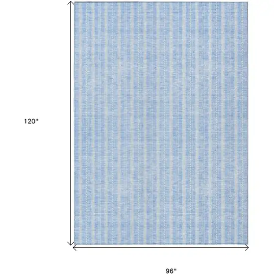 Sky Blue And Ivory Striped Washable Indoor Outdoor Area Rug Photo 3