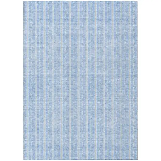 Sky Blue And Ivory Striped Washable Indoor Outdoor Area Rug Photo 2