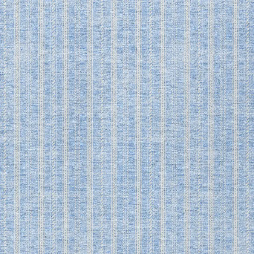 Sky Blue And Ivory Striped Washable Indoor Outdoor Area Rug Photo 5