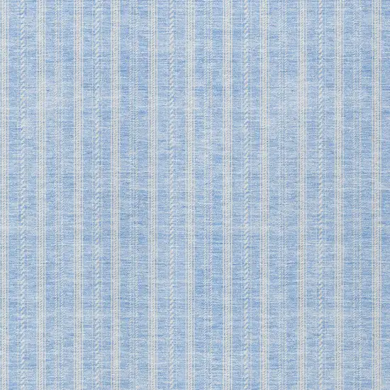 Sky Blue And Ivory Striped Washable Indoor Outdoor Area Rug Photo 5