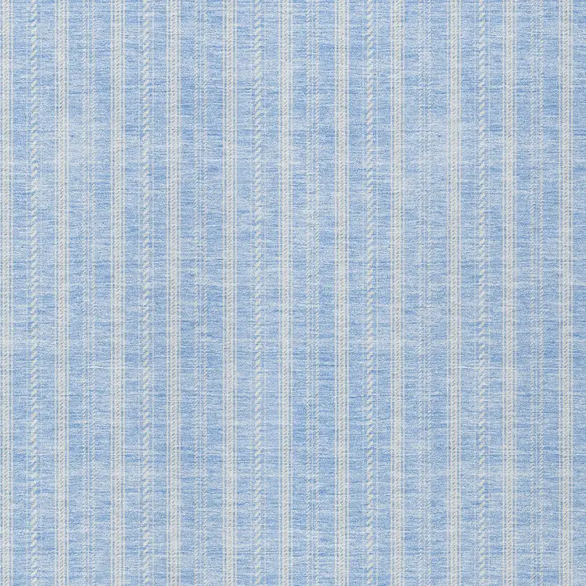 Sky Blue And Ivory Striped Washable Indoor Outdoor Area Rug Photo 5