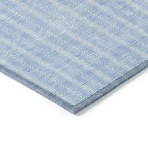 Photo of Sky Blue And Ivory Striped Washable Indoor Outdoor Area Rug