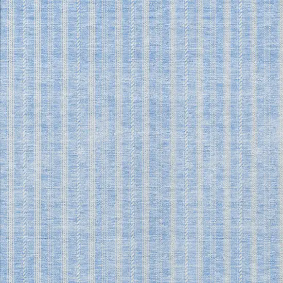 Sky Blue And Ivory Striped Washable Indoor Outdoor Area Rug Photo 5
