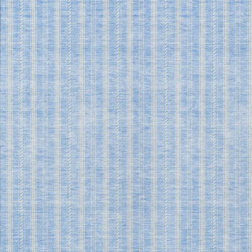 Sky Blue And Ivory Striped Washable Indoor Outdoor Area Rug Photo 5