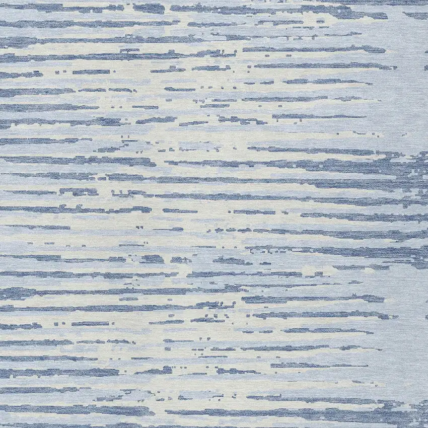 Sky Blue And Ivory Striped Washable Indoor Outdoor Area Rug Photo 6