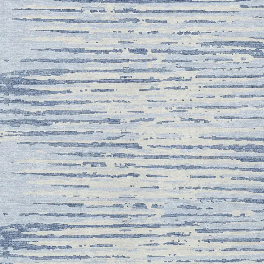 Sky Blue And Ivory Striped Washable Indoor Outdoor Area Rug Photo 6