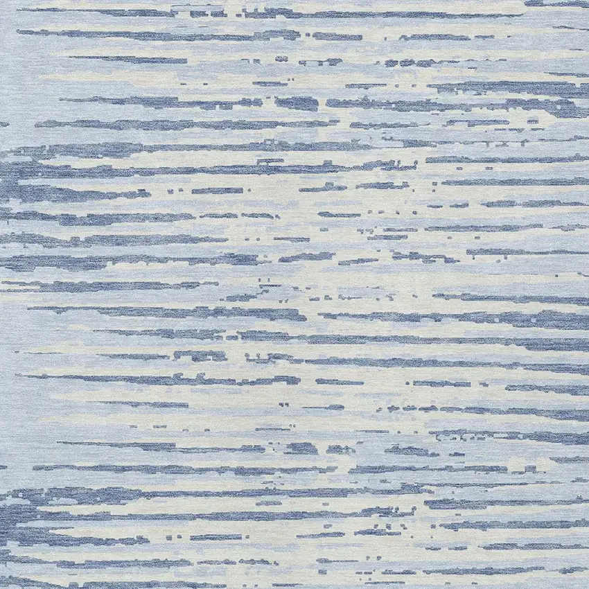 Sky Blue And Ivory Striped Washable Indoor Outdoor Area Rug Photo 6