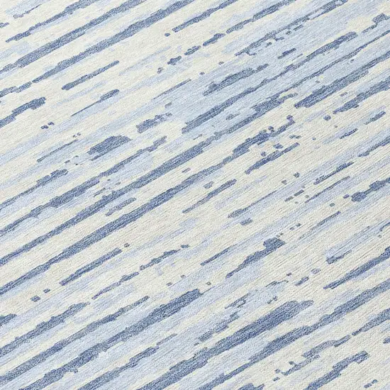 Sky Blue And Ivory Striped Washable Indoor Outdoor Area Rug Photo 8