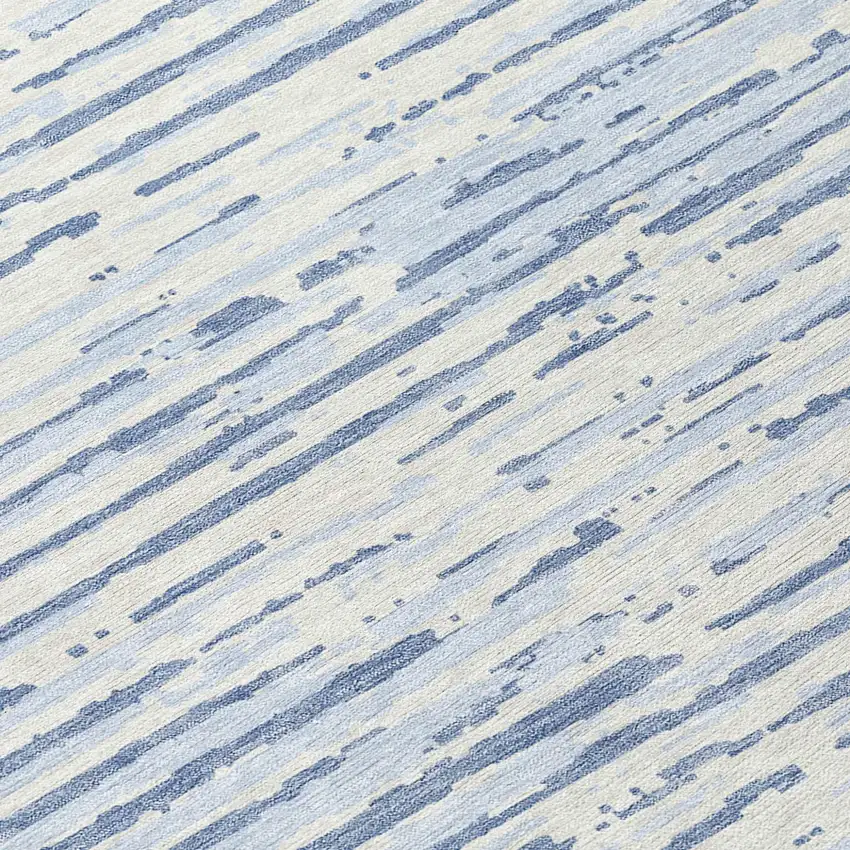 Sky Blue And Ivory Striped Washable Indoor Outdoor Area Rug Photo 8