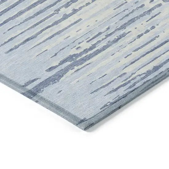 Sky Blue And Ivory Striped Washable Indoor Outdoor Area Rug Photo 5