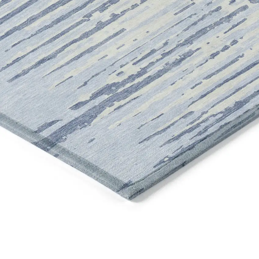 Sky Blue And Ivory Striped Washable Indoor Outdoor Area Rug Photo 5