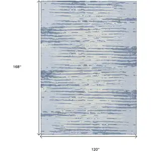 Photo of Sky Blue And Ivory Striped Washable Indoor Outdoor Area Rug