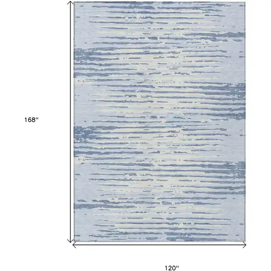 Sky Blue And Ivory Striped Washable Indoor Outdoor Area Rug Photo 3