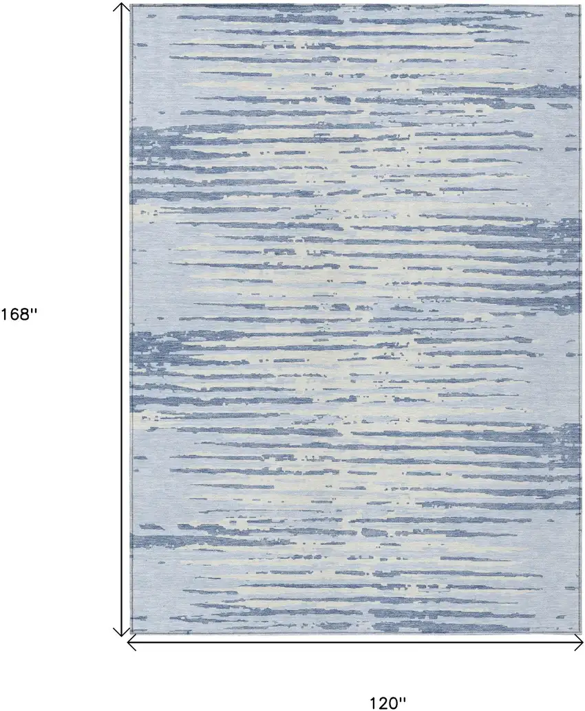 Sky Blue And Ivory Striped Washable Indoor Outdoor Area Rug Photo 3