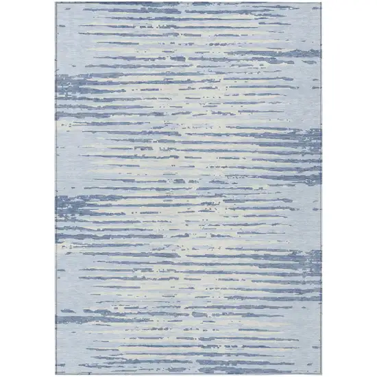 Sky Blue And Ivory Striped Washable Indoor Outdoor Area Rug Photo 2