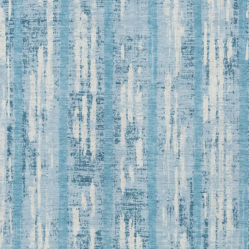 Sky Blue And Ivory Striped Washable Indoor Outdoor Area Rug Photo 6