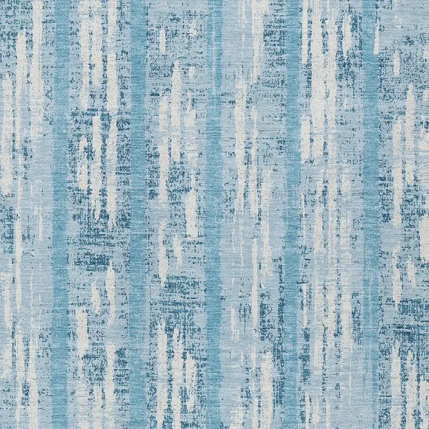 Sky Blue And Ivory Striped Washable Indoor Outdoor Area Rug Photo 6