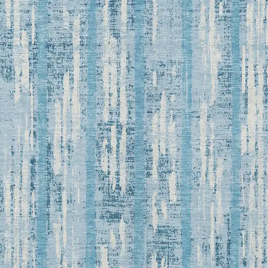 Sky Blue And Ivory Striped Washable Indoor Outdoor Area Rug Photo 6