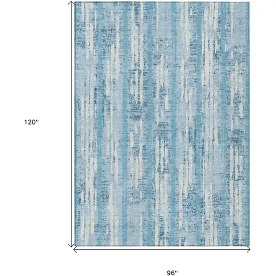 Sky Blue And Ivory Striped Washable Indoor Outdoor Area Rug Photo 3