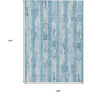 Photo of Sky Blue And Ivory Striped Washable Indoor Outdoor Area Rug