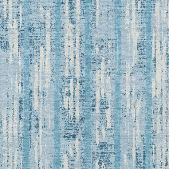 Sky Blue And Ivory Striped Washable Indoor Outdoor Area Rug Photo 6