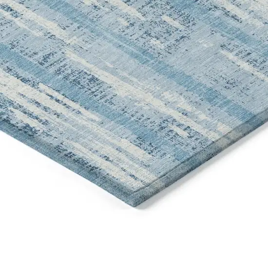 Sky Blue And Ivory Striped Washable Indoor Outdoor Area Rug Photo 4