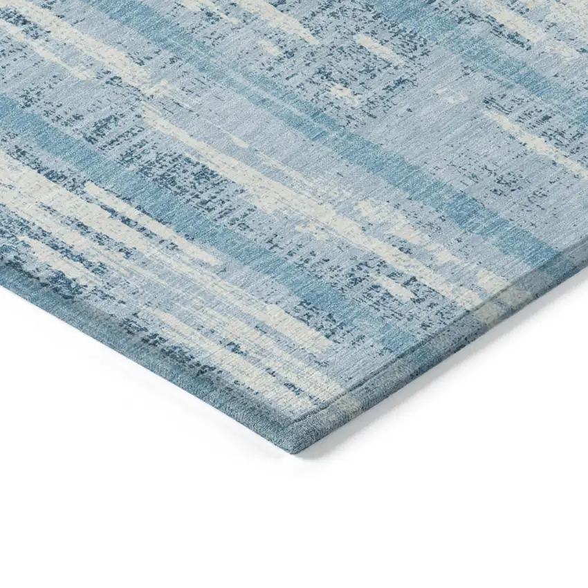 Sky Blue And Ivory Striped Washable Indoor Outdoor Area Rug Photo 4