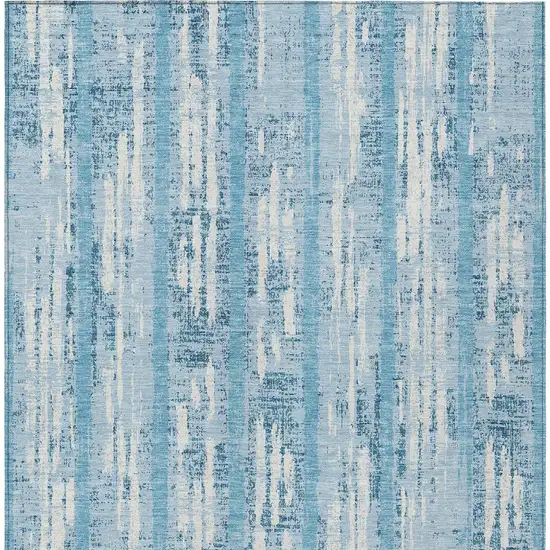 Sky Blue And Ivory Striped Washable Indoor Outdoor Area Rug Photo 7