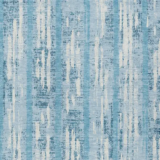 Sky Blue And Ivory Striped Washable Indoor Outdoor Area Rug Photo 6