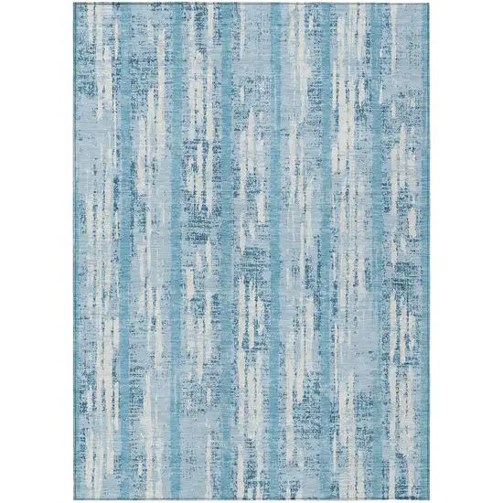 Sky Blue And Ivory Striped Washable Indoor Outdoor Area Rug Photo 2