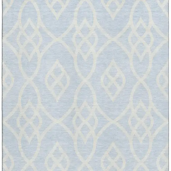 Sky Blue And Ivory Trellis Washable Area Rug With UV Protection Photo 4