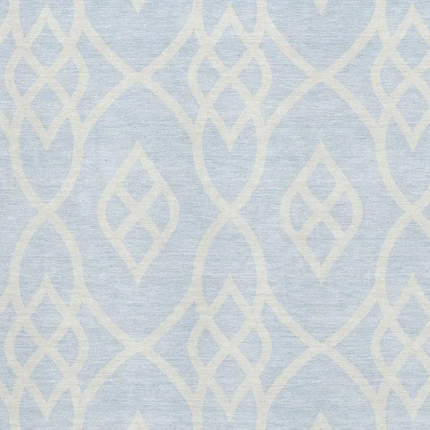 Sky Blue And Ivory Trellis Washable Area Rug With UV Protection Photo 3