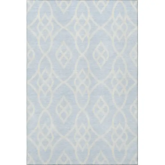 Sky Blue And Ivory Trellis Washable Area Rug With UV Protection Photo 4