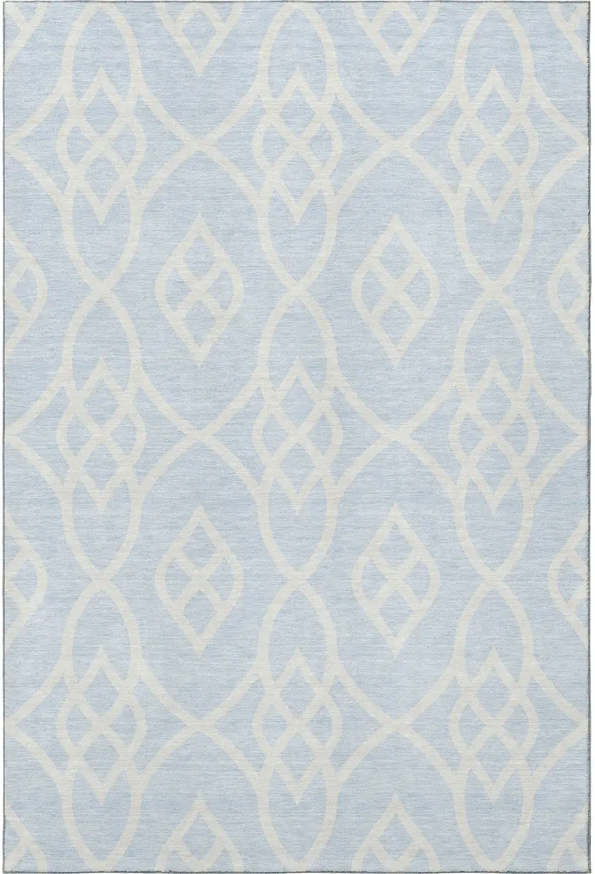 Sky Blue And Ivory Trellis Washable Area Rug With UV Protection Photo 4