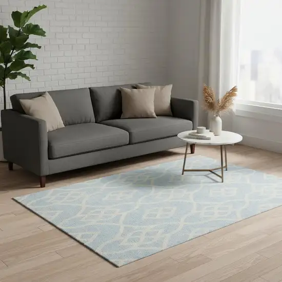 Sky Blue And Ivory Trellis Washable Area Rug With UV Protection Photo 2