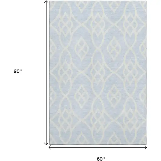 Sky Blue And Ivory Trellis Washable Area Rug With UV Protection Photo 9