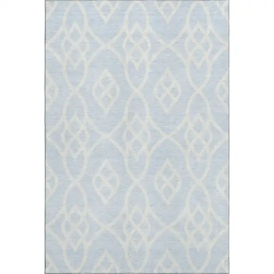 Sky Blue And Ivory Trellis Washable Area Rug With UV Protection Photo 1