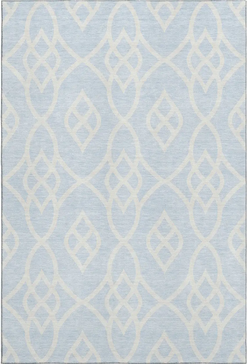 Sky Blue And Ivory Trellis Washable Area Rug With UV Protection Photo 1
